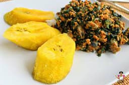 Boiled plaintain and Vegetable soup